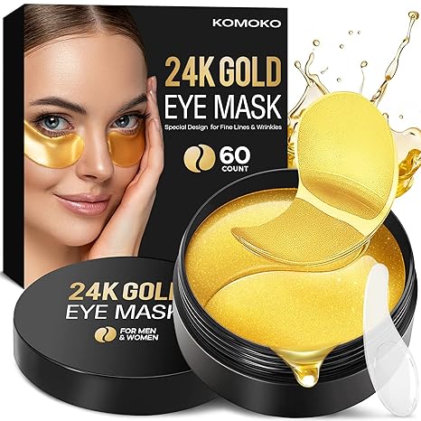 Komoko 30-Pairs 24K Gold Under Eye Patches, Skin Care, Golden Under Eye Mask Anti-Aging Collagen & Amino Acid