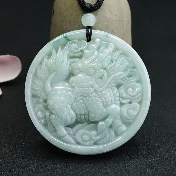 Jadeite full color round plate Qilin pendant jade jade pendant jade jewelry