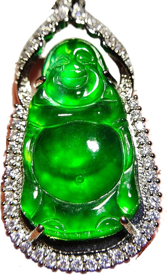 Natural Ice Imperial Green Jade Laughing Buddha Pendant